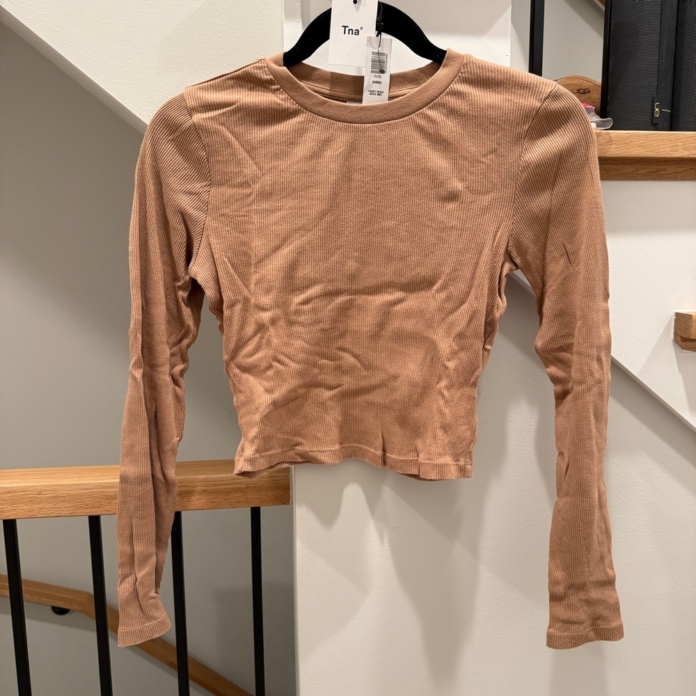 EUC ARITZIA TNA Long-Sleeve Ribbed Top Honey Beige S Gibbs Tan